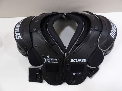 an image of a close up of a hockey goalie ' s shoulder