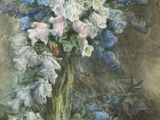 une peinture représentant un vase de fleurs sur une table