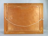 an old wooden picture frame with a rope hanging from it