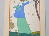a drawing of a woman throwing oranges in the air