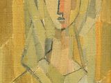 une peinture à l'huile représentant une femme coiffée d'une capuche