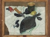 une photo d'un tableau représentant un couteau et d'autres objets