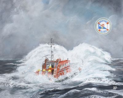 painting of a boat in the middle of a large body of water
