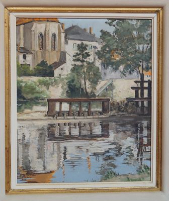 a picture of a painting of a boat on the water