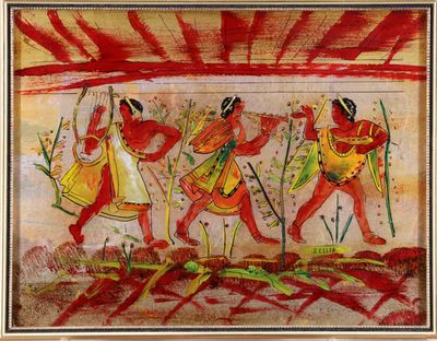 an image of a painting of a group of men with spears and spears