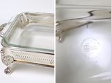 two pictures of a silver plate with a spoon on it