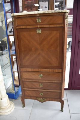 Secrétaire droit en placage de bois marqueté, dessus de marb…