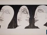 tableau représentant trois visages d'une femme et d'un homme dans trois poses différentes