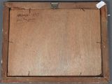 a painting of a wooden frame with a small piece of writing on it