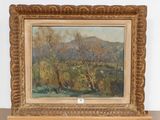 a picture of a painting on a shelf in a room