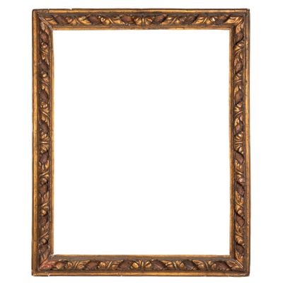 an old wooden frame with a decorative pattern on a white background