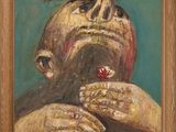 une peinture à l'huile représentant un homme tenant une fleur à la main