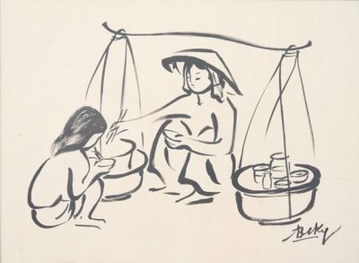 un dessin représentant une femme et un enfant sur une balance