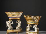 paire de vases français du XIXe siècle en émail doré et porcelaine