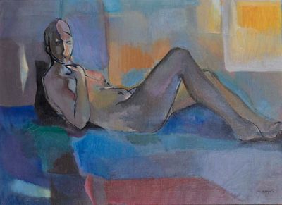 une peinture représentant une femme allongée sur un lit