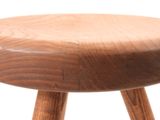 a wooden stool with a wooden seat on a white background