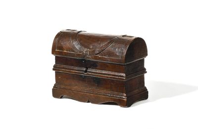 an old wooden chest with a lock on top of it