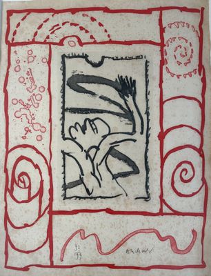 dessin représentant une femme dans un cadre rouge