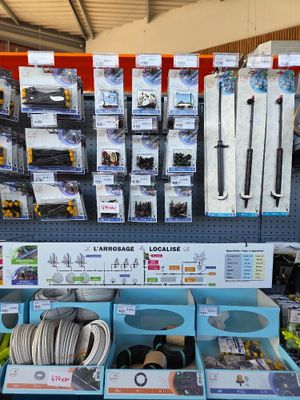 a display of tools and accessories for sale in a store