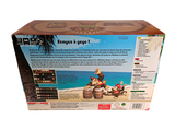 a box with a picture of a man riding a horse on the beach