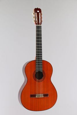 une guitare acoustique accrochée à un mur sur fond blanc