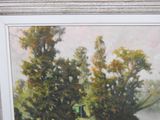 a picture of a painting of a street sign in the middle of a field