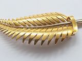 an image of a gold leaf brooch on a white surface