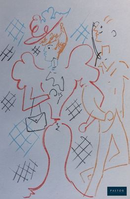 un dessin représentant un homme et une femme marchant ensemble