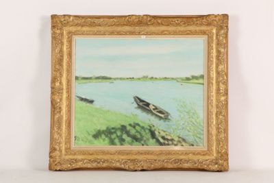 a picture of a painting of a boat on the water