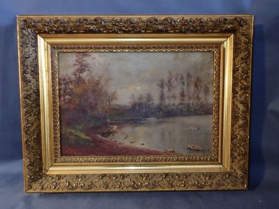 Arthur DELSART Vue d'un étang, HST, SBG, 38 x 55cm