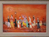 a painting of a group of people on the beach