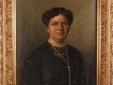 a painting of a woman in a black dress and necklace
