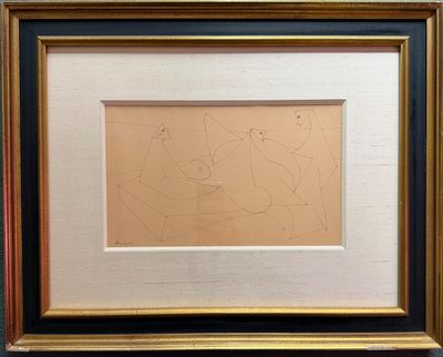 tableau encadré représentant un dessin d'une femme et d'un chat