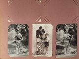 three pictures of a man and a woman holding flowers