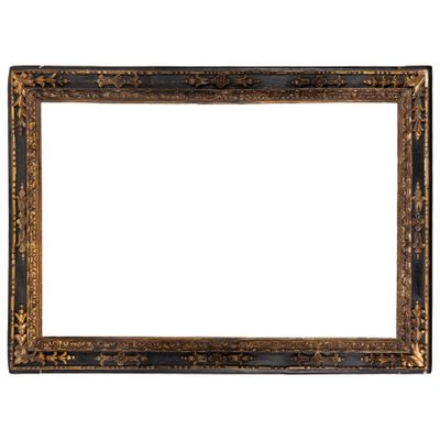 a black and gold picture frame on a white background