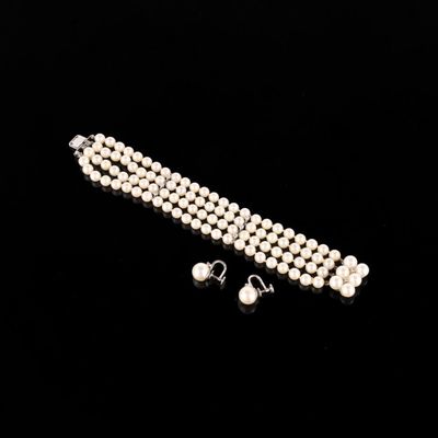 Demi-parure en or gris 14k (585e) et perles de culture, comp… - Photo 1