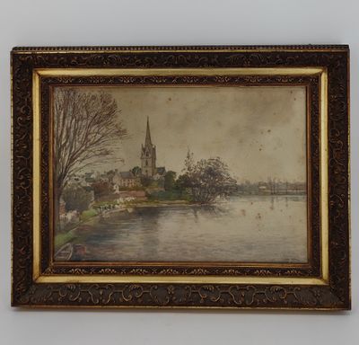 Aquarelle sur papier Rosporden 19 Mars 1906 signée Th.D dime…