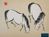 two horses that are standing next to each other