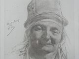 drawing of a man with a hat on his head