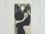 une image représentant un dessin en noir et blanc d'une femme vêtue d'une robe noire