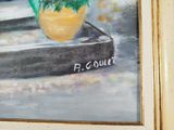 a painting of a potted plant on top of a box