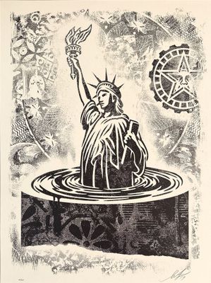 an image of a drawing of a statue of liberty holding a torch