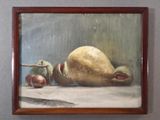 a painting of a pear and other fruit on a table