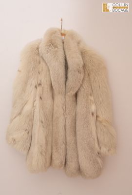 une photo d'un manteau de fourrure blanche accroché à un mur