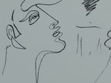 sketches of a man and a woman with their faces drawn on paper