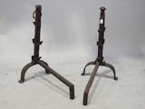 pair of antique cast iron candlesticks with turned legs