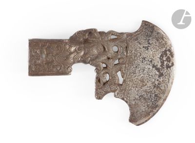 an old axe with a head on it on a white surface
