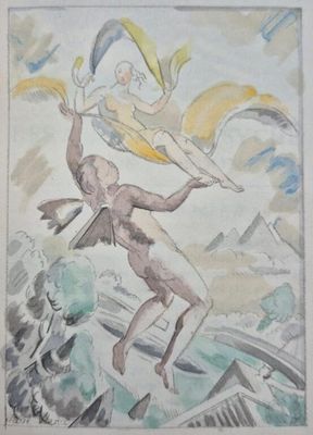 une image représentant une aquarelle d'un homme volant dans les airs