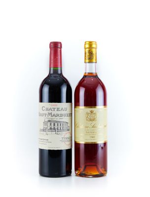 deux bouteilles de vin posées l'une à côté de l'autre sur une surface blanche