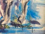 a painting of two horses that are standing in the water